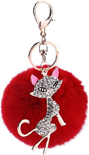 Aokbi 2017 New Hot Solid Color Artificial Rabbit Fur Fox Pendent Ball Keychain Handbag Car Key Ring (Red)