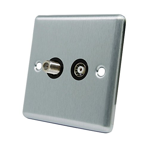 AET CSCTVSKYBL Satin Chrome Classical TV & Sky Black Insert-Coaxial and Satellite Socket, 240 V