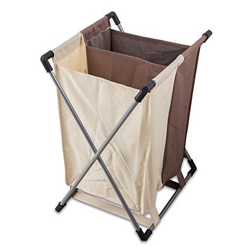 Intirilife – Wäsche-Sammler aus waschbarem Stoff mit Aufschrift und 2 Fächern – Wäsche-Korb Wäsche-Box Wäsche-Truhe Wäsche-Sack Wäsche-Puff in CREME-BRAUN - 2