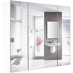 Homfa Armario Baño con Espejo Armario de Pared con 3 Puertas 4 Compartimentos 70x60x30cm