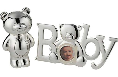 Little Ones, Silver Plated Teddy Bear Baby Picture Photo Frame and Money Box Gift Set