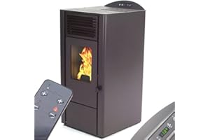 APEX Pelletofen 9,5kW Pelletkamin 56300 Pelletheizung Kaminofen A+ Holzofen Glastür AWZ (schwarz/schwarz)