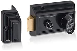 SUMBIN Night Latch Deadbolt Rim Lock,Antique Locks with Keys for Front Door in Black Finish