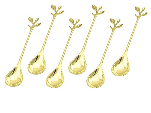 HENGRUICreative Small Spoon Series of Handle Leaf-shaped Dessert Spoon,a Set of 6-pieces