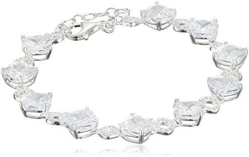 Elements Silver B3489C Ladies' Clear Cushion Cut and Pave Cubic Zirconia Detail Sterling Silver Bracelet of 18 cm + 3 cm Extender