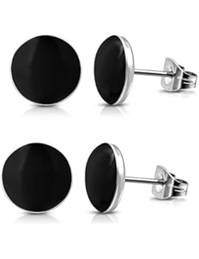 Schwarze Ohrstecker 7mm breit - Edelstahl Ohrringe für Damen und Herren (4 Stück / 2 Paar)