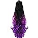 22" Claw on Ombre Two Tone Synthetic Curly Wavy Ponytail Hair Extensions Natural Black to Violet Purple