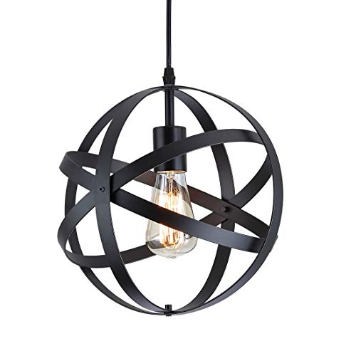 Lámpara colgante esférica industrial,Lámpara de techo metal Retro Vintage rústico,E27 Lámparas de araña para en cocina,escalera,dormitorio,salon,Diámetro 30cm,Negro.