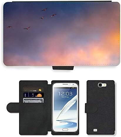 Super Stellar Cell Phone Card Slot PU Leather Wallet Case // M00127103 Cloud Color Birds Flight // Samsung Galaxy Note 2 II N7100