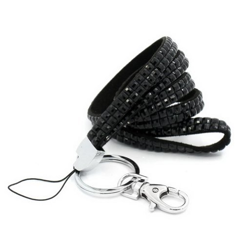 f-eshion nuevo negro ID Badge Holder Lanyard Rhinestone Crystal clave correa para el cuello Fashion