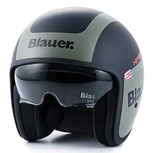 Steelbird Blauer Pilot ISI/ECE Certified Open Face Helmet (Medium 580 MM, Matt Black Green)