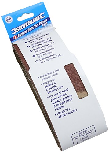 Silverline 185706 Schleifbänder, 75 x 457 mm, 5er-Pckg. 60er-Körnung