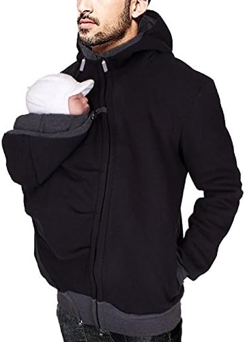 Angelia Girl Mens 2 in 1 Hoddies Kangaroo Coat Maternity Outerwear Coat Baby Carrier (XL UK 12, Black for men)