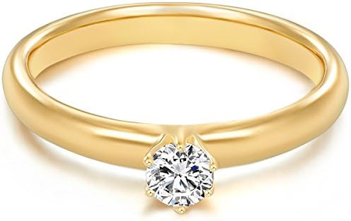 Tresor 1934 Engagement Ring / Ladies / Women's Solitaire Ring for Wedding Sterling Silver 925 yellow gold coating white Zirconia Size I 1/2 60451013