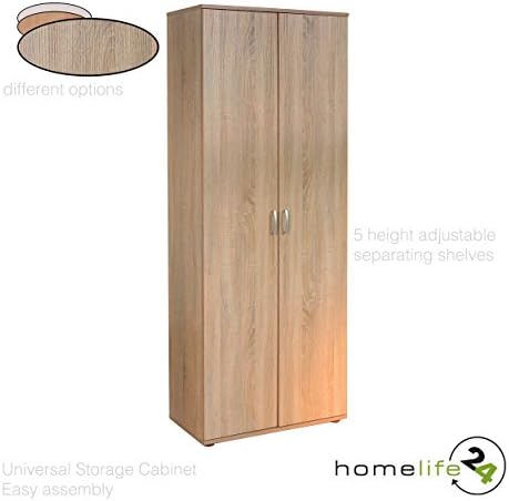 Cabinet, Wardrobe, Universal Utility, 2 doors, 5 shelves, 6 compartments, Clothes, Filing, Boxes, Office Furniture, Home, Storage, Oak decor