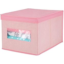 mDesign boîte de rangement empilable en fibre synthétique pour dressing, chambre à coucher, etc. - grande caisse de rangement avec couvercle et fenêtre pour conserver des vêtements - rose