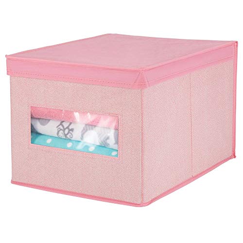 mDesign boîte de rangement empilable en fibre synthétique pour dressing, chambre à coucher, etc. - grande caisse de rangement avec couvercle et fenêtre pour conserver des vêtements - rose