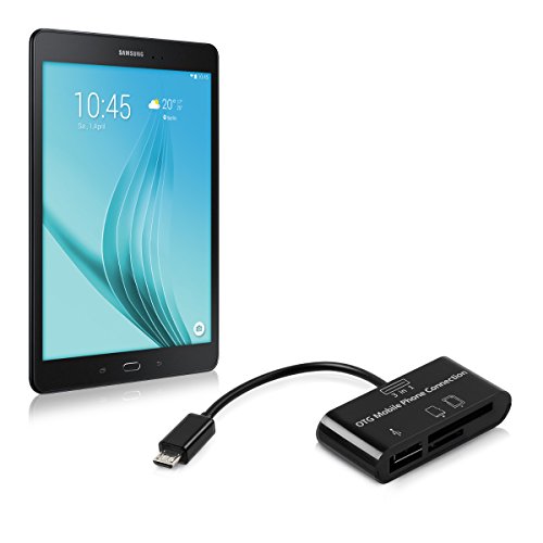 kwmobile 3in1 Micro USB OTG Kabel Adapter für Samsung Galaxy Tab A 9.7 T550N / T555N / P550N - Card Reader Tablet Kartenleser Anschluss für USB 2.0 / SD Karte / Micro SD Karte in Schwarz
