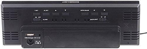 infactory Tisch-Funkwecker mit Thermometer, Hygrometer und USB-Ladebuchse, 2 A - 5