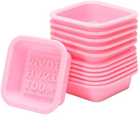 12pcs 100% HAND MADE Reusable Silicone Soap Mold Pink DIY Square Handmade Soaps Moulds Microwave, Oven, Refrigerator and Dishwasher Safe
