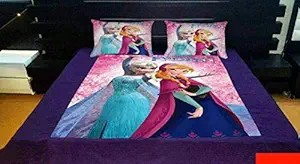 BhaiJI Velvet Digital Print BEDSHEET King Size - Frozen Kids Cartoon Princess