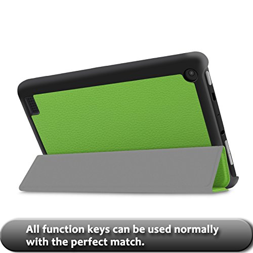 Amazon Fire 7-Hülle (7-Zoll-Tablet, 7. Generation – 2017) – Infiland Ultra Dünn Tri-Fold Muschel PU Leder Ultra Schlank Superleicht Ständer Shell Cover Schutzhülle Etui Tasche für Das neue Fire 7 (2017), 17,7 cm (7 Zoll) Display Tablet(Grün) - 7