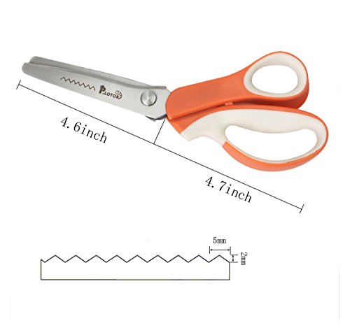 Zackenscheren, P.LOTOR Stoffschere Zickzackschere für Stoffe Schneiderschere mit Komfortgriff 24cm/9,3 Inches(Gezähnt-Orange) - 2
