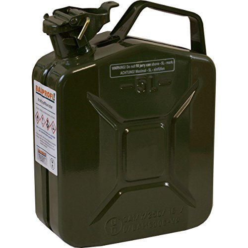 Stahlblechkanister oliv 5 Liter + Benzinauslaufrohr Benzinkanister Kanister Set - 2