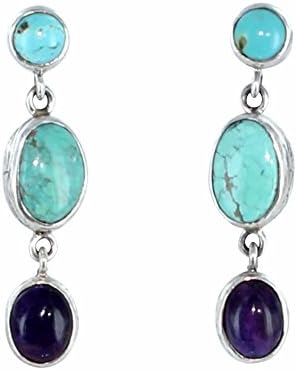 PERSIAN TURQUOISE and SUGILITE EARRINGS 3 STONE STERLING