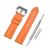Vinband Uhrenarmband Camo Ersatzarmband Gummi Armbanduhr - 22mm, 24mm, 26mm Kautschuk Uhrenband mit Gebürstete Edelstahl-Wölbung for Panerai (24mm, orange)