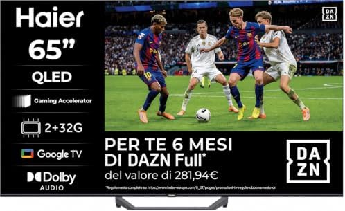 Haier Smart TV 65" QLED 4K UHD, Google TV, Gaming 120Hz, Dolby Audio