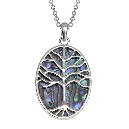 BellaMira Abalone Paua Shell Tree of Life Silver Plated Necklace