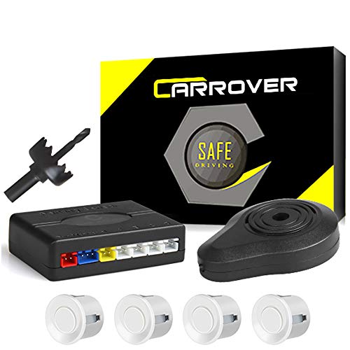 CAR ROVER Sensor Aparcamiento Kit 4 Sensor Marcha Atras con Zumbador Bibi Alarma de Sonido (Blanco)