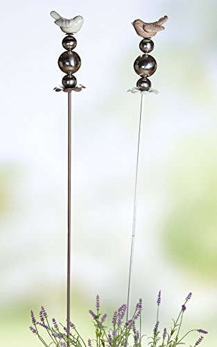 Gartenstecker Bird in creme oder braun mit 3 Edelstahlkugeln Höhe 95 cm (braun)
