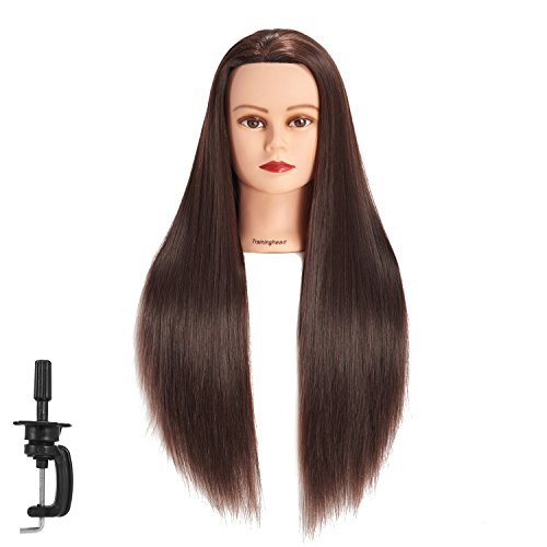 26"-28" Mannequin Head Hair Styling Training Head Manikin Cosmetology Doll Head Synthetic Fiber Hair Hairdressing training model with free clamp (Brown)
