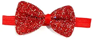 ANNA CREATIONS?Grey color ribbon hair bow headband new born baby girls kids hairband headbands elastic hair accessories set 1 pcs with gift box (RED)