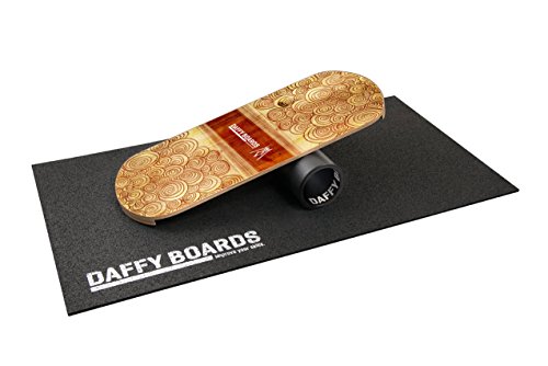 DaffyBoards Balance Trainer Set „Curly“, designed by MAG: Balance Board 75cm x 29,5cm aus Birkenholz, stabile 125mm Kunststoffrolle, Bodenschutzmatte