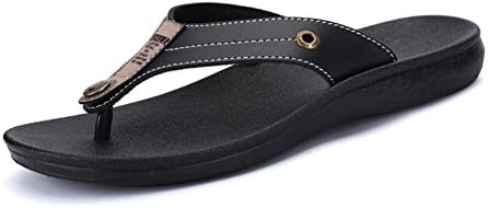 VOLLSGEAT Men's Leather Flip Flops Fashion Casual Beach Sandals Indoor &amp; Outdoor Slippers