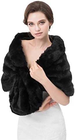 Noriviiq Winter Women's Shrug Faux Fur Shawl Wrap Wedding Stole Cover Up For Bridal's Ball Gown dress