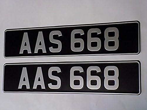 Vintage Pressed Number Plates x 2 with Silver No's and Border