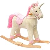 Einhorn Schaukel-pferd in weiß mit pink rosa Mähne und Holz-kufen