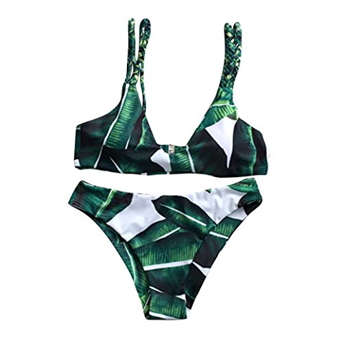 Damen Bikini-Set Internet Blätter für Seil Badeanzug Push-up Bademode (M, Grün)
