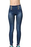 Leggins pitillo elástico transparente doble botonadura falsa Jeans Mujer Darkblue F
