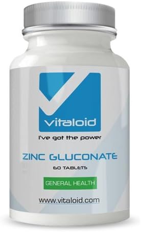 Vitaloid Zinc Gluconate 50mg - 60 Tablets - ZINC 50mg for healthy immune system, skin, hair &amp; nails, normal growth and reduction of fatigue - Essential Brain Nutrient That Boosts Immunity &amp; Cell Regeneration - Helps Maintain Male Fertility