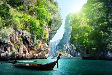 adrium 48742683 Long Boat and Rocks on railay Beach in Krabi, Thaïlande, Poster, 30 x 20 cm