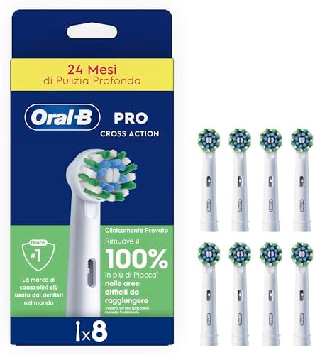 Oral-B Testina Di Ricambio PRO Cross Action Bianca, Confezione Da 8 Testine