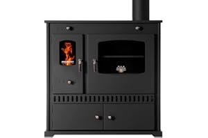 PROMETEY LTD. EEK A+ Kaminofen mit Backfach und Herdplatte Perfect Eco Schwarz Holzofen 7 kW Kamin Ofen Holz Werkstattofen Hüttenofen Heizofen Gartenofen