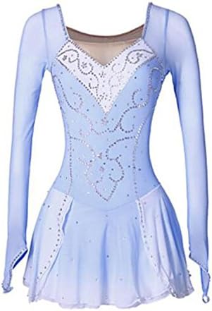 SDFS5464SDF Figure Skating Dress Women's Girls' Ice Skating Dress Thermal / Warm Handmade Performance Skating Wear High Elasticity Spandex Dress Ice , blue/white , 16