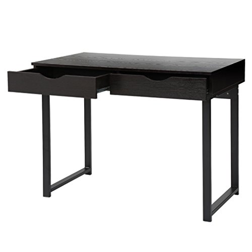LANGRIA Meuble Bureau Droit de Travail et d’Ordinateur Moderne Minimaliste avec 2 Tiroirs Pieds Table en Acier Solides Capacité Maximale 75kg pour Chambre Bureau (100 x 55 x 75cm, Brou de Noix Foncé)