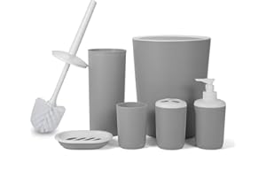 Hoomtaook Accesorios Baño Juego de Accesorios para Baño Set de Baño 6 Piezas Plástico PP no tóxico Gris